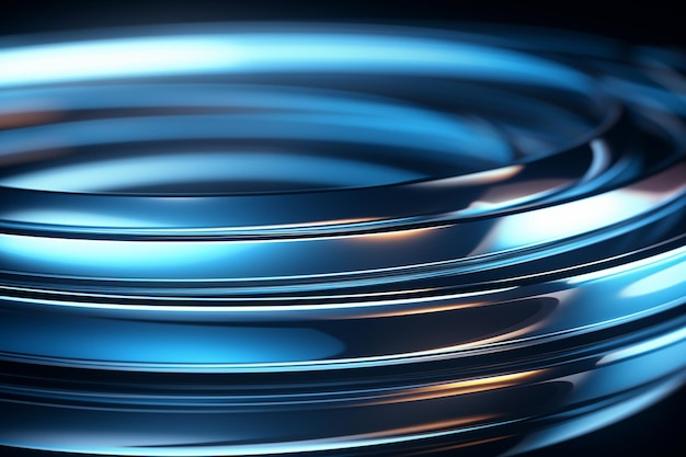 3d renderowanie błyszczących metalowych pierścieni w niebieskim świetle Abstrakcyjne tło