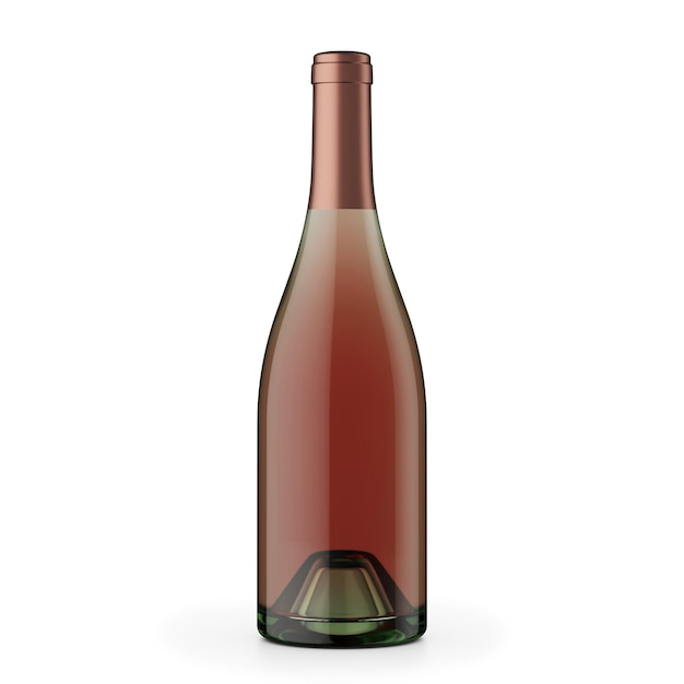3d Renderowanie butelki wina z jasnozielonym szkłem Czerwone wino różowe Kapsułka róży Białe tło