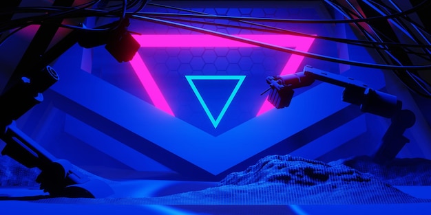 3d renderowanie ilustracji futurystycznego cyberpunkowego miasta do gier tapeta scifi tło e-sportowy gracz transparent znak neonowej technologii blasku i sieci