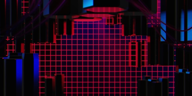 3d renderowanie ilustracji futurystycznego cyberpunkowego miasta do gier tapeta scifi tło e-sportowy gracz transparent znak neonowej technologii blasku i sieci