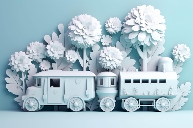 3d renderowanie ilustracji nowoczesnych przejazdów kolejowych z drzew generatywnej sztucznej inteligencji