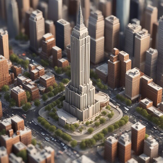 3D renderowanie izometrycznej miniatury wieży w Nowym Jorku