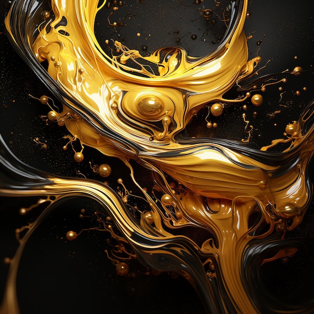 3D renderowanie Jasna złota i czarna fuzja płynów