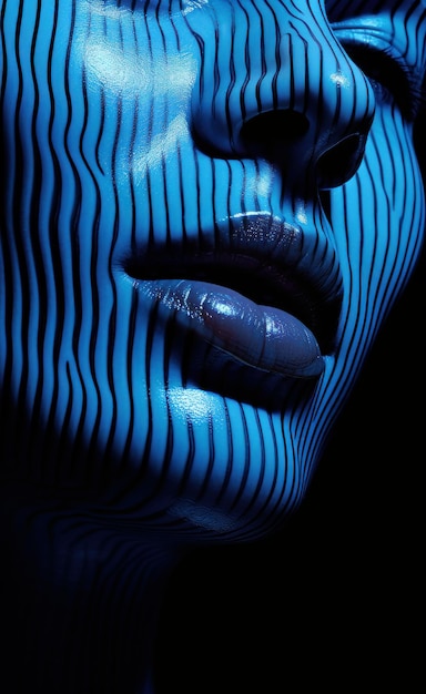 3D renderowanie kobiecej twarzy wykonane z niebieskich neonów
