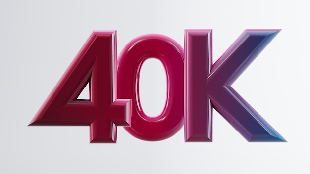 3D renderowanie kolorowych czterdziestu tysięcy 40 tysięcy na białym tle 40 tysięcy lub 40000 obserwujących dziękuję