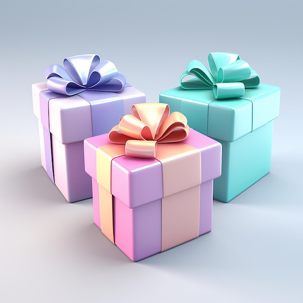 3D renderowanie kolorowych pudełek na prezenty w stylu kreskówki