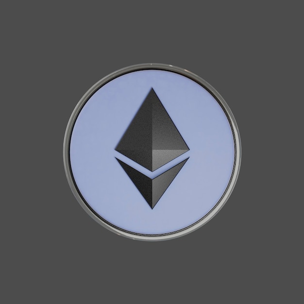 3D renderowanie kryptowaluty ethereum z szarym tłem