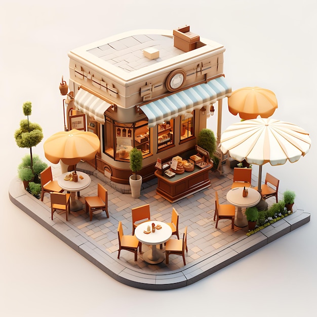 3D renderowanie miniatury izometrycznej miasta Outdoor Cafe