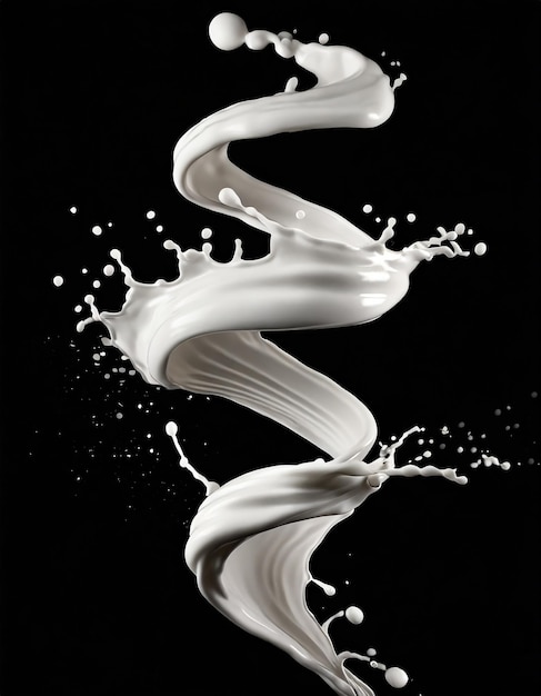 3D renderowanie mleka spiral splashing płynna fala biały splash farba pętle zakrzywiony strumień izolowany na bl