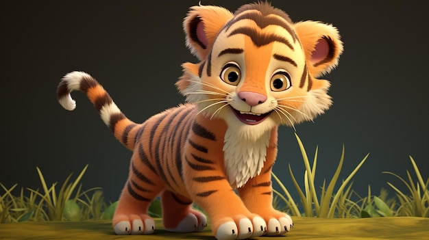 Zdjęcie 3d renderowanie młodego tygrysa z kreskówek