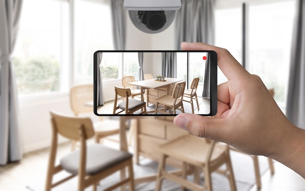 Zdjęcie 3d renderowanie mobilne łączy się z domową kamerą bezpieczeństwa