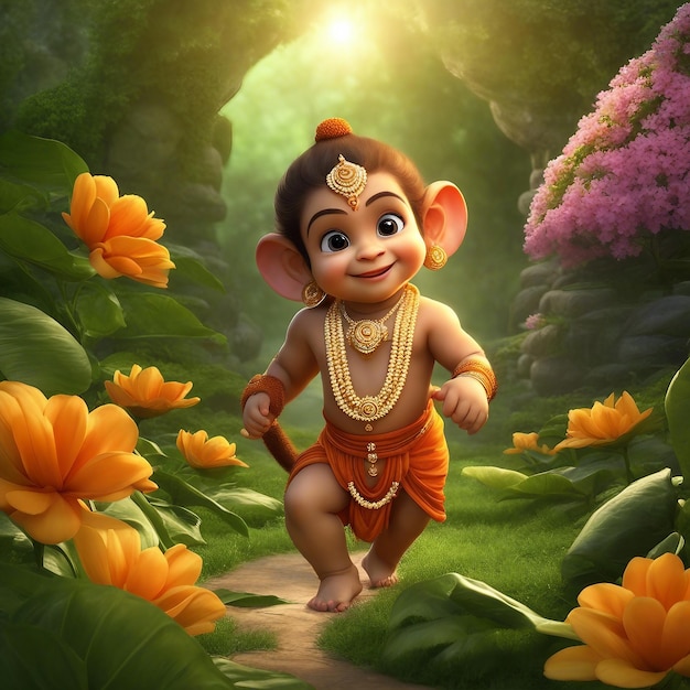 3D renderowanie obrazu dzieciństwa Hanuman Ji