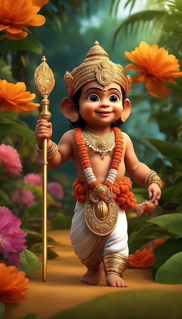 Zdjęcie 3d renderowanie obrazu dzieciństwa hanuman ji