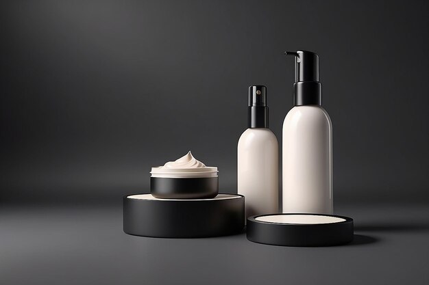 3D renderowanie pustego tła produktu do kosmetyków kremowych Nowoczesne czarne tło podium