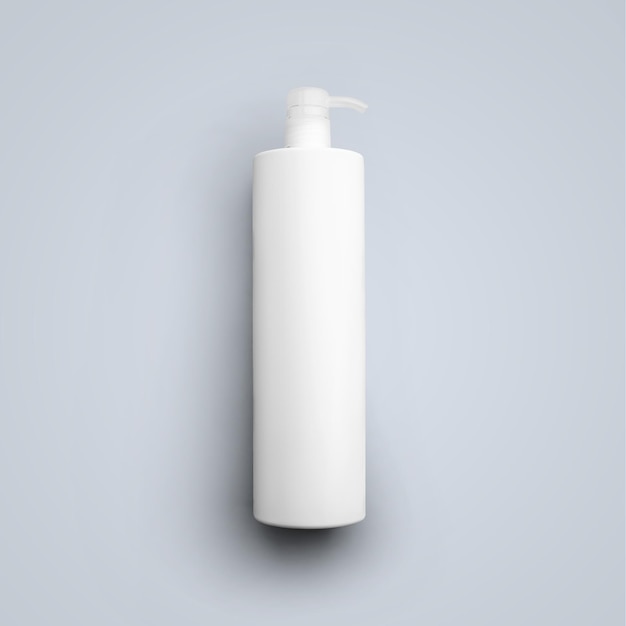 3D renderowanie pustej białej plastikowej butelki kosmetycznej z pompą dozowniczą izolowaną na szarym tle dopasowane do projektu maketa