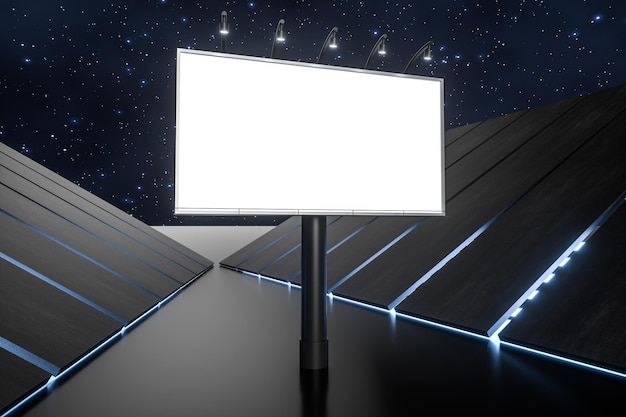Zdjęcie 3d renderowanie pustej tablicy reklamowej w nocnej scenie komputerowy obraz cyfrowy