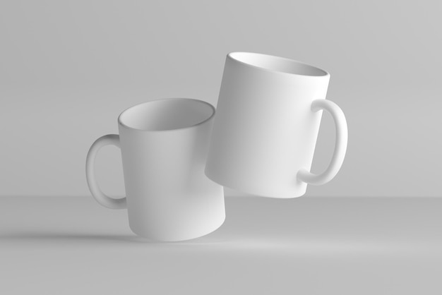 3d renderowanie pustych kubków sublimacyjnych z różnych kątów makiety do projektowania