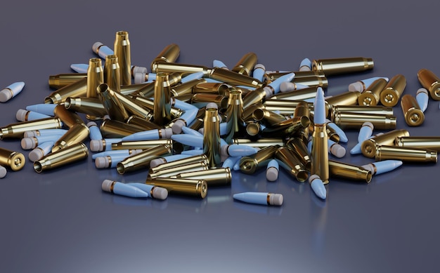 Zdjęcie 3d renderowanie realistycznej makiety pocisków pocisków karabinu closeup naboje do karabinu i karabinu