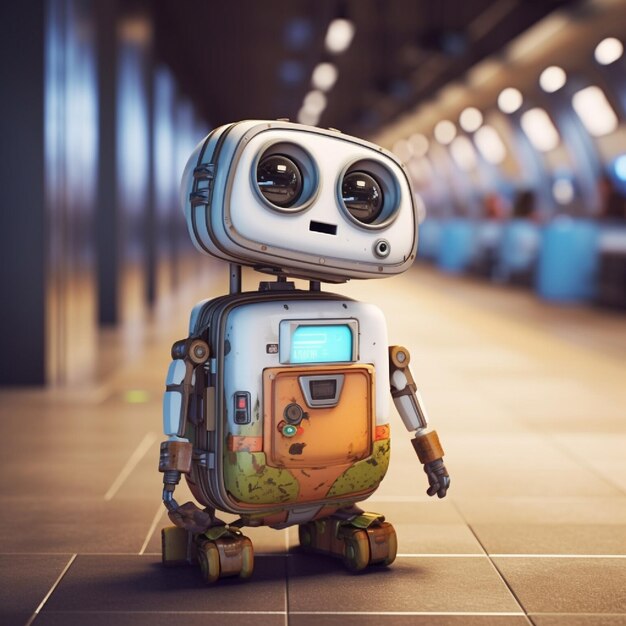 3d renderowanie robota w ilustracji 3d terminalu lotniska