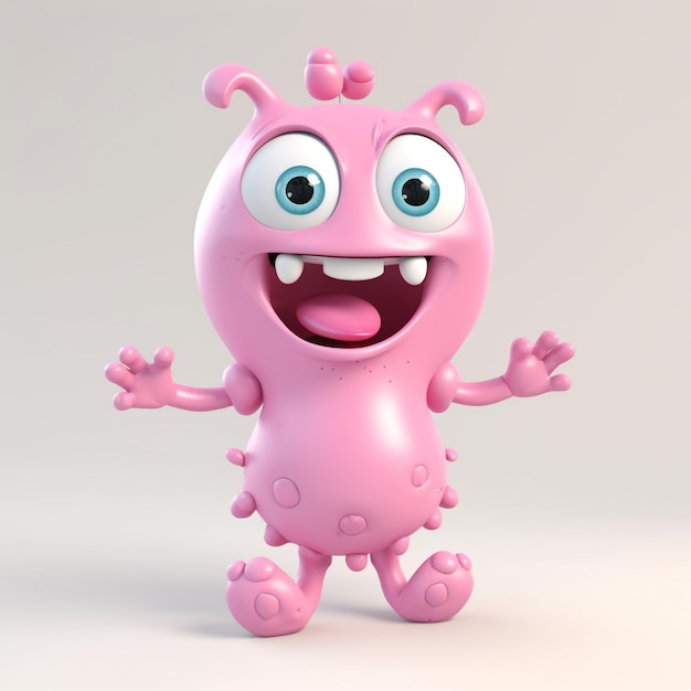 3D renderowanie słodkiego różowego szczęśliwego stworzenia w dziecku przez pixar
