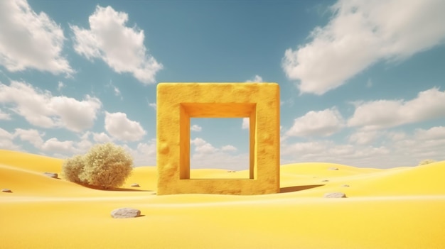 3D renderowanie surrealistycznego krajobrazu pustyni z białymi chmurami