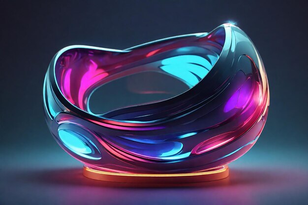 3d renderowanie szklanej wazy na czarnym tle z neonowym światłem