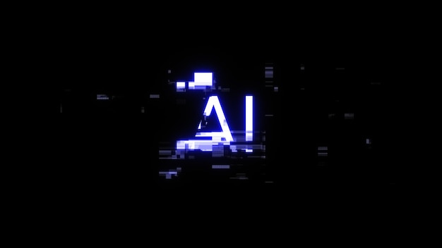 3D renderowanie tekstu AI z efektami ekranu usterek technologicznych