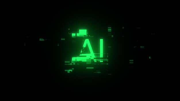 3D renderowanie tekstu AI z efektami ekranu usterek technologicznych