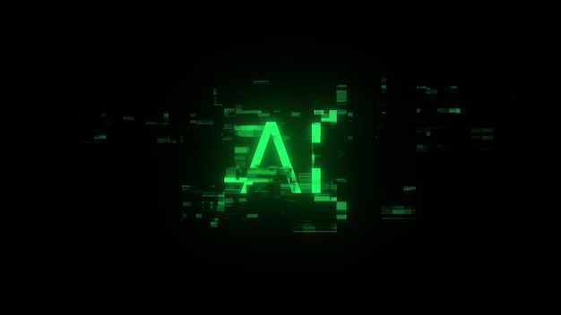 3D renderowanie tekstu AI z efektami ekranu usterek technologicznych