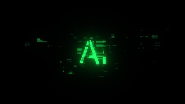 3D renderowanie tekstu AI z efektami ekranu usterek technologicznych