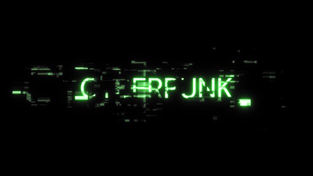 3D renderowanie tekstu Cyberpunk z efektami ekranu usterek technologicznych