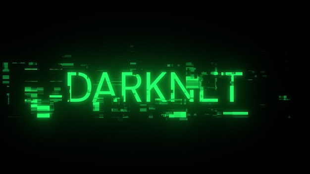 3D renderowanie tekstu darknet z efektami ekranu usterek technologicznych