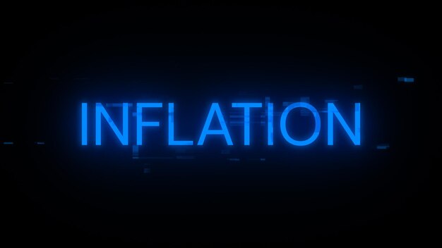 3D renderowanie tekstu inflacyjnego z efektami ekranu usterek technologicznych