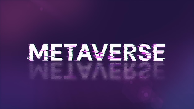 3D renderowanie tekstu metaverse z efektami ekranu usterek technologicznych