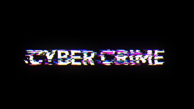 3D renderowanie tekstu o przestępstwach cybernetycznych z efektami ekranu usterek technologicznych