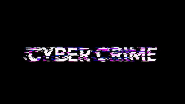 3D renderowanie tekstu o przestępstwach cybernetycznych z efektami ekranu usterek technologicznych
