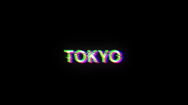 3D renderowanie tekstu w Tokio z efektami ekranu usterek technologicznych