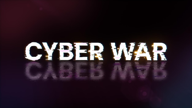 3D renderowanie tekstu wojny cybernetycznej z efektami ekranu usterek technologicznych