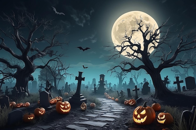 3D renderowanie tła Halloween z przerażającymi szkieletami