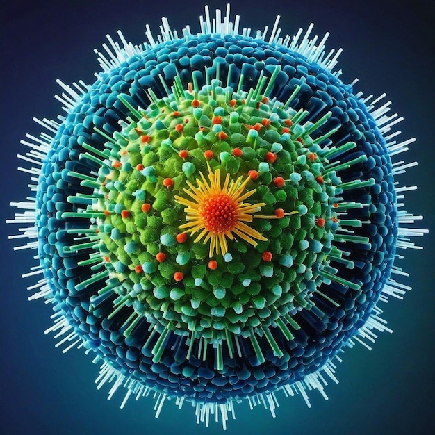 Zdjęcie 3d renderowanie tła medycznego z komórkami wirusowymi