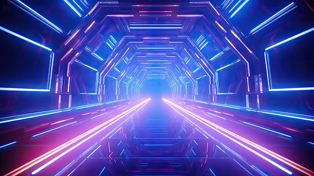 3D renderowanie tła tunelu neonowego