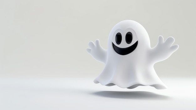 3D renderowanie uroczego i przyjaznego ducha Duch ma szczęśliwy wyraz twarzy i jest otoczony miękkim białym blaskiem