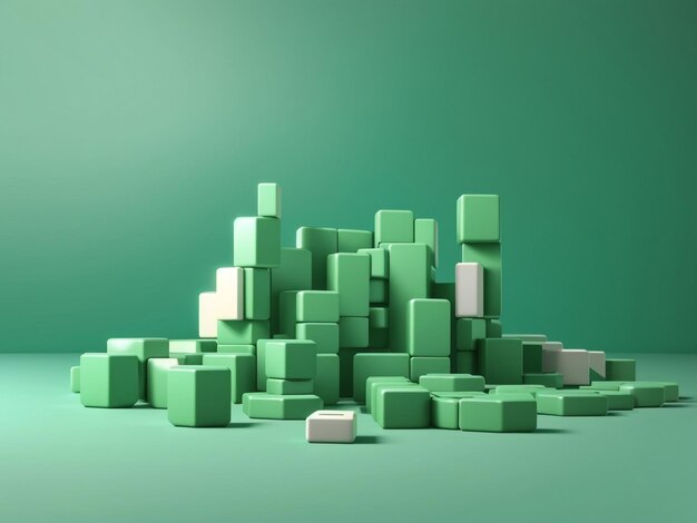 3D renderowanie zielonego tła z pustymi blokami domino Creative Playground