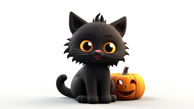 Zdjęcie 3d renderowany czarny kot z tematyką halloween odizolowany