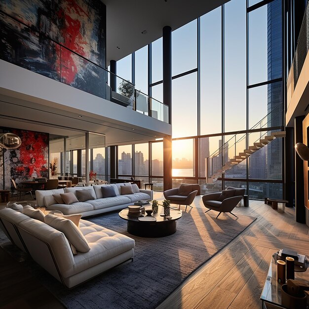 3d renderowany nowoczesny penthouse z nowoczesnym wnętrzem