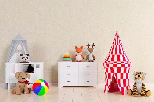 3d renderowany pokój dziecięcy z zabawkami