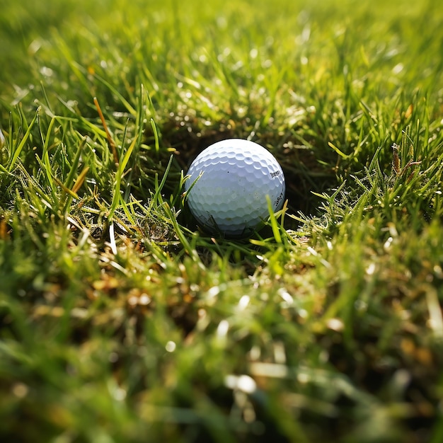 3D renderowany realistyczny obraz piłki golfowej na trawiastym terenie w pobliżu kubka