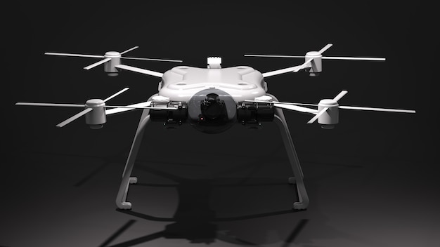 3d renderujący biały dron z quadkopterem