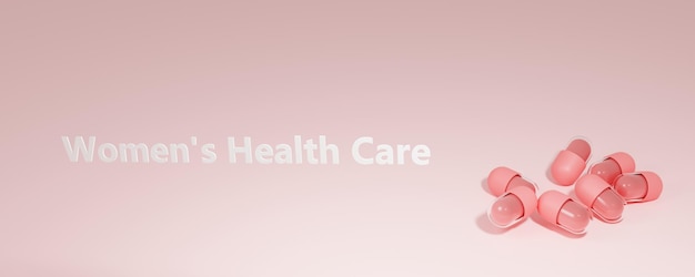 3D różowe pigułki Koncepcja medyczna Dbanie o zdrowie kobiet 3d render ilustracji