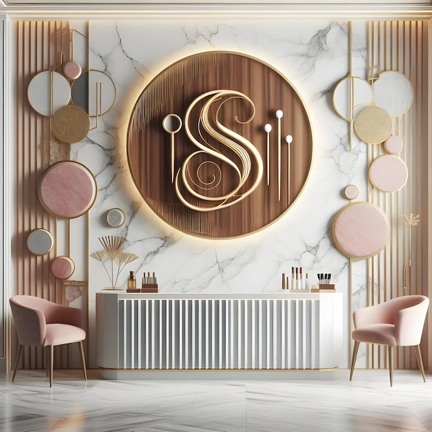 3D rozpoznawanie logo na ścianie salon kobiety ai generator